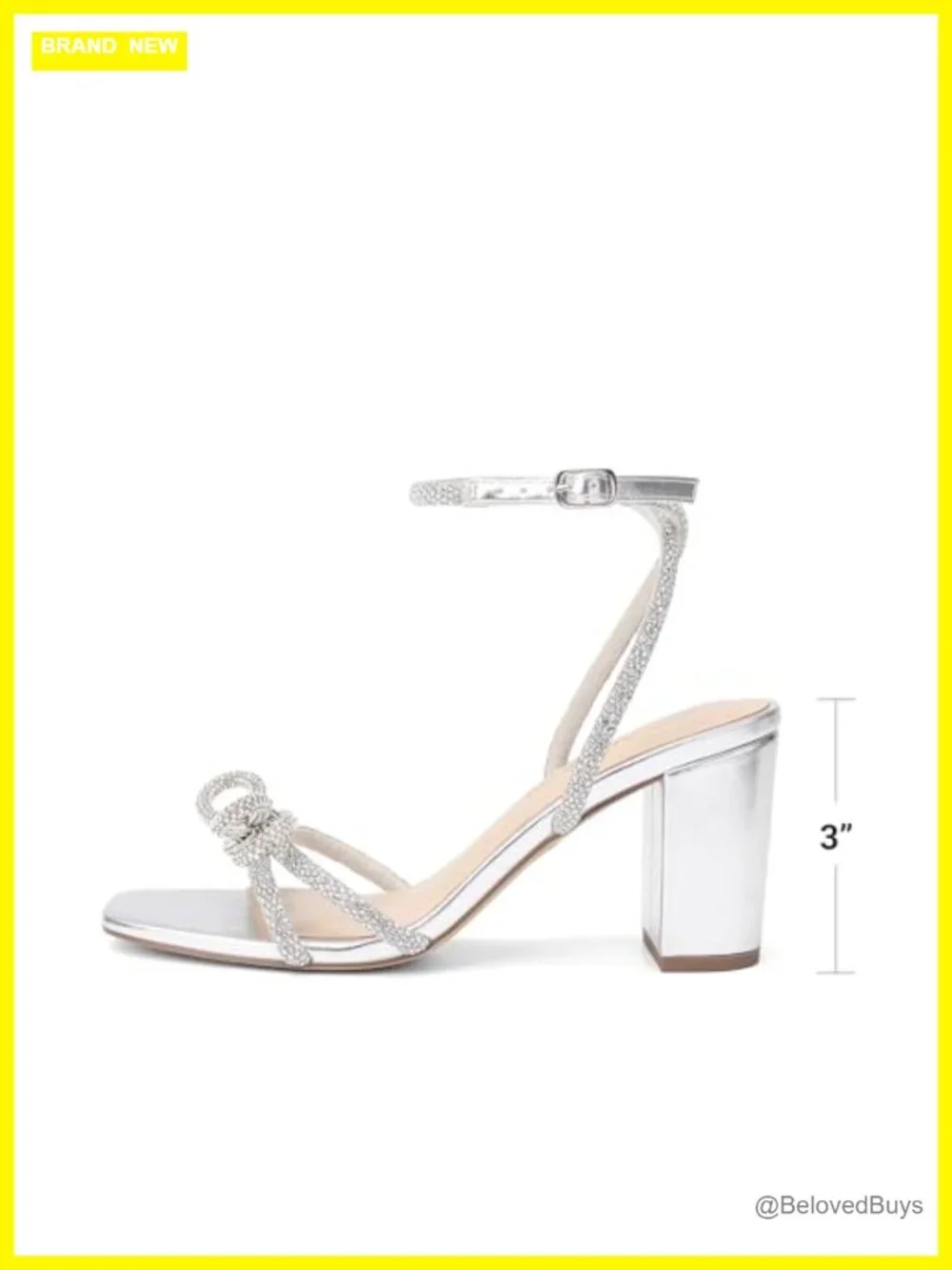 Rhinestone Bow Strappy Block Heel Sandals Square Toe Wedding Prom Shoes